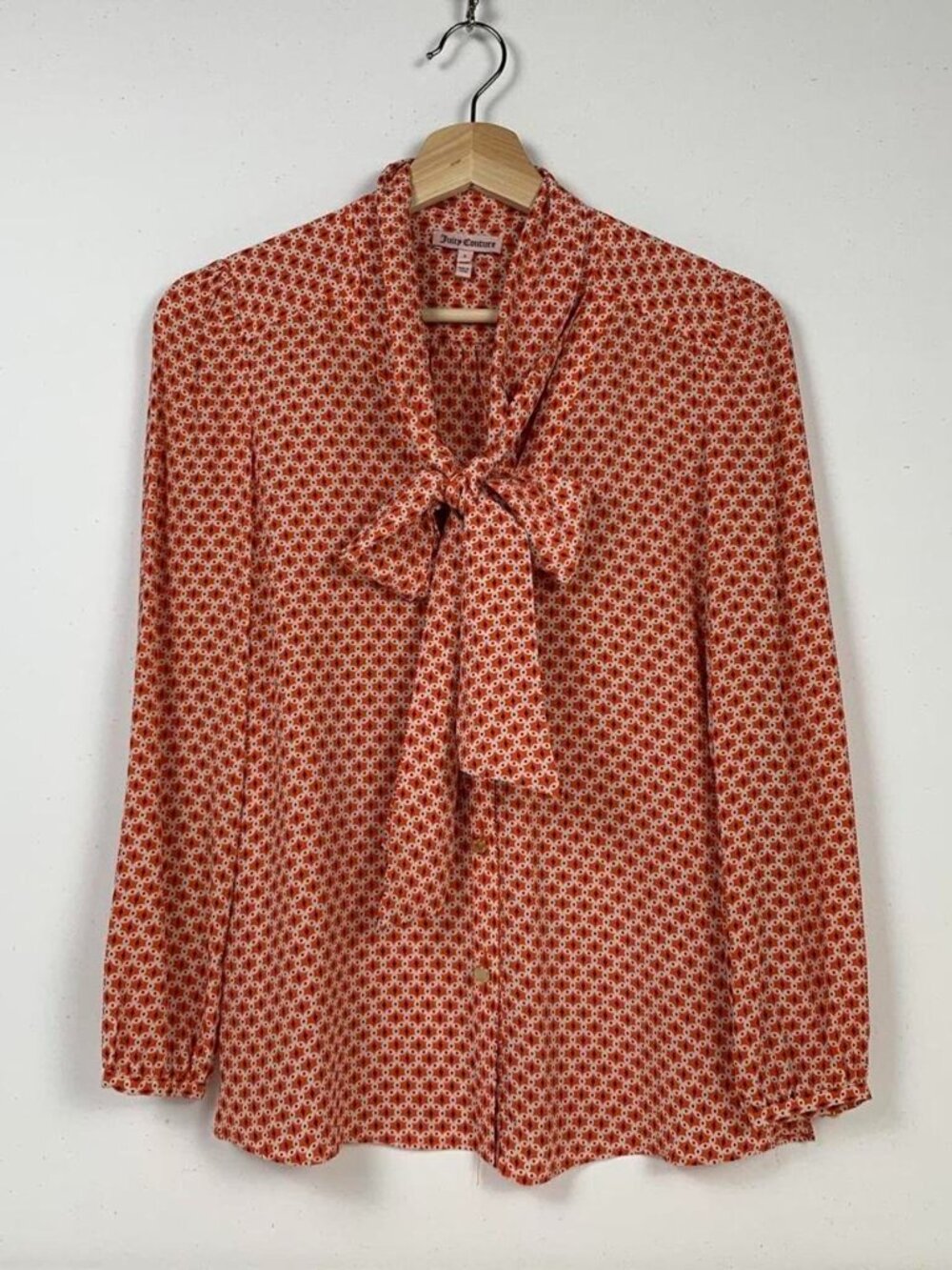 Juicy Couture Silk Geometric Print Blouse with Tie Front - Size 2 (XS/S)